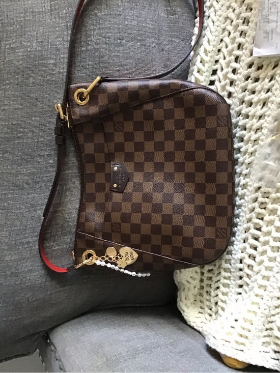 Louis Vuitton Handbags - Louis Vuitton Brown Damier Crossbody Shoulder Bag with Red Strap Accents